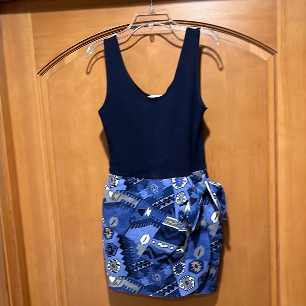 Energie Blue Sheath Wrap Tie Front Mini Dress